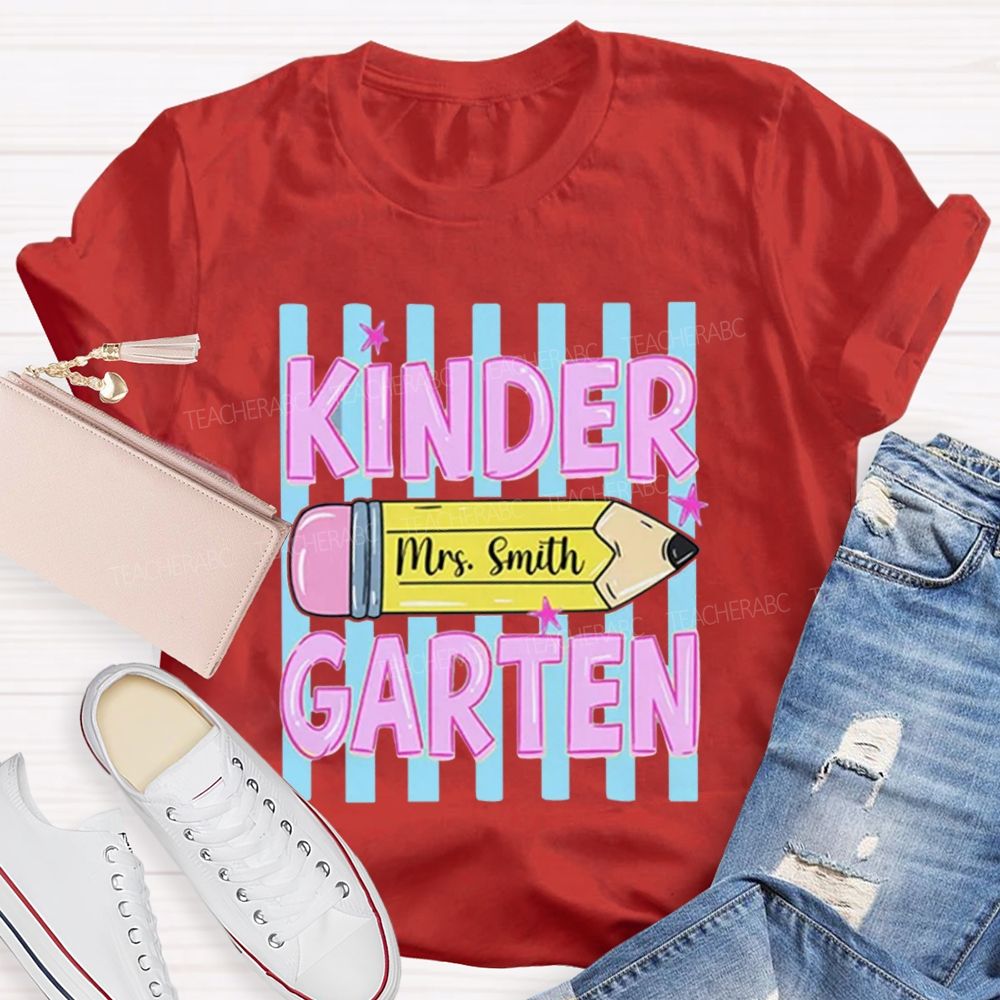 Personalized Grade And Name Pencil Star Teacher T-Shirt