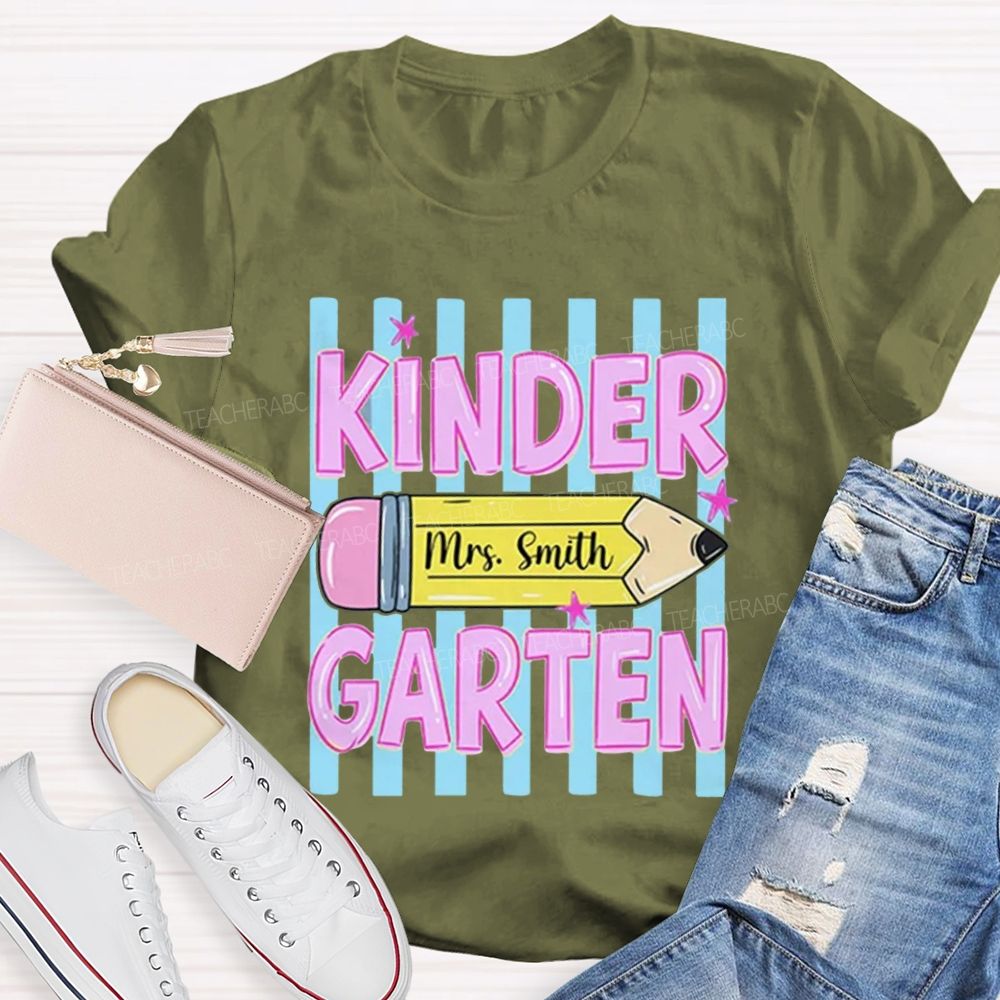 Personalized Grade And Name Pencil Star Teacher T-Shirt