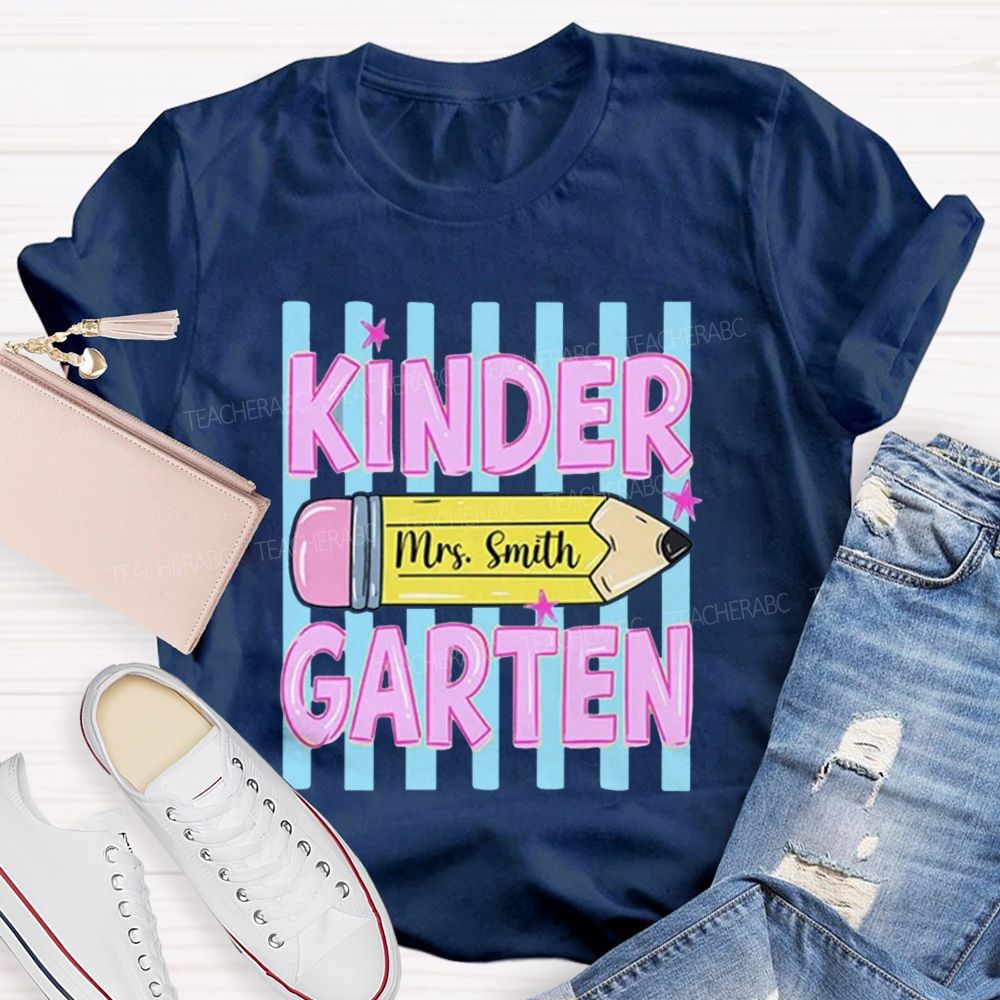 Personalized Grade And Name Pencil Star Teacher T-Shirt