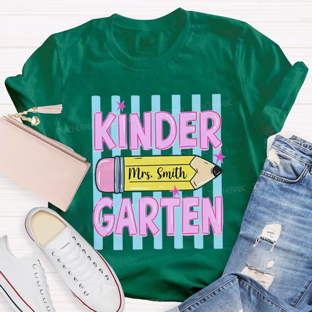 Personalized Grade And Name Pencil Star Teacher T-Shirt