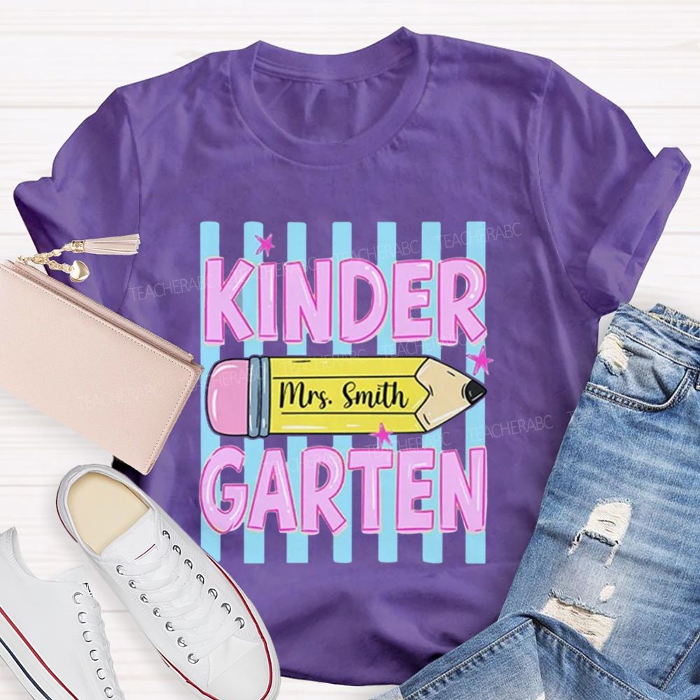 Personalized Grade And Name Pencil Star Teacher T-Shirt