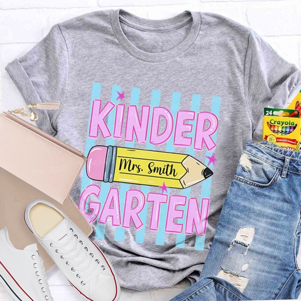 Personalized Grade And Name Pencil Star Teacher T-Shirt