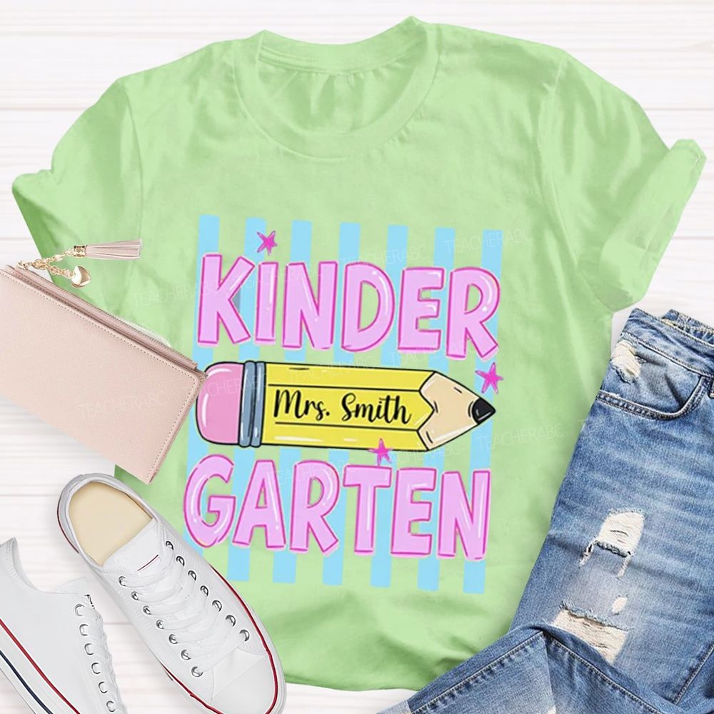 Personalized Grade And Name Pencil Star Teacher T-Shirt