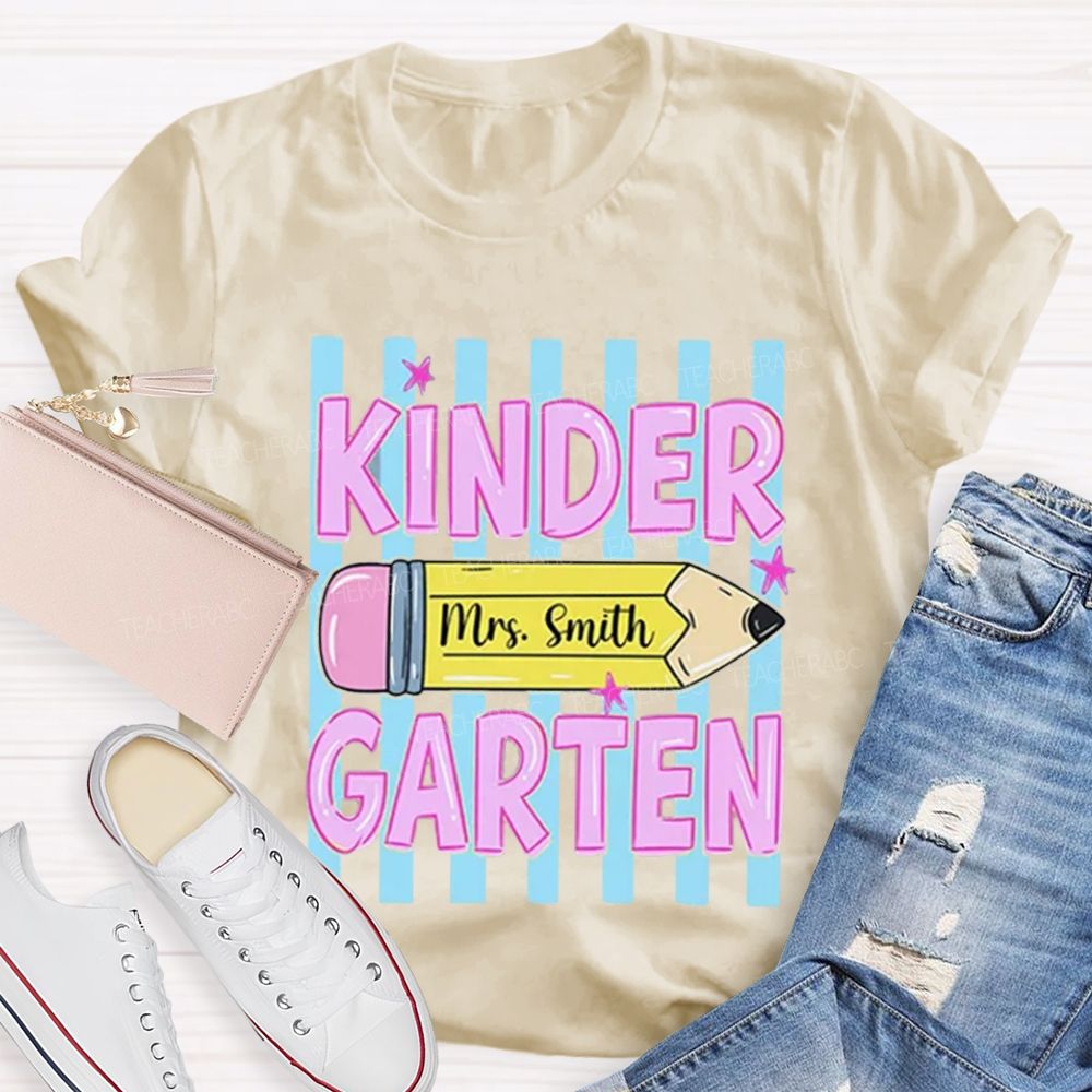 Personalized Grade And Name Pencil Star Teacher T-Shirt