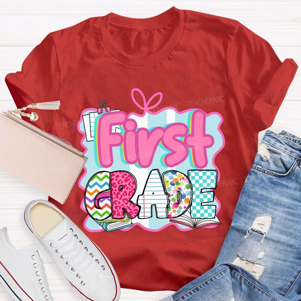 Personalized Grade Pink Letter Leopard Print Teacher T-Shirt