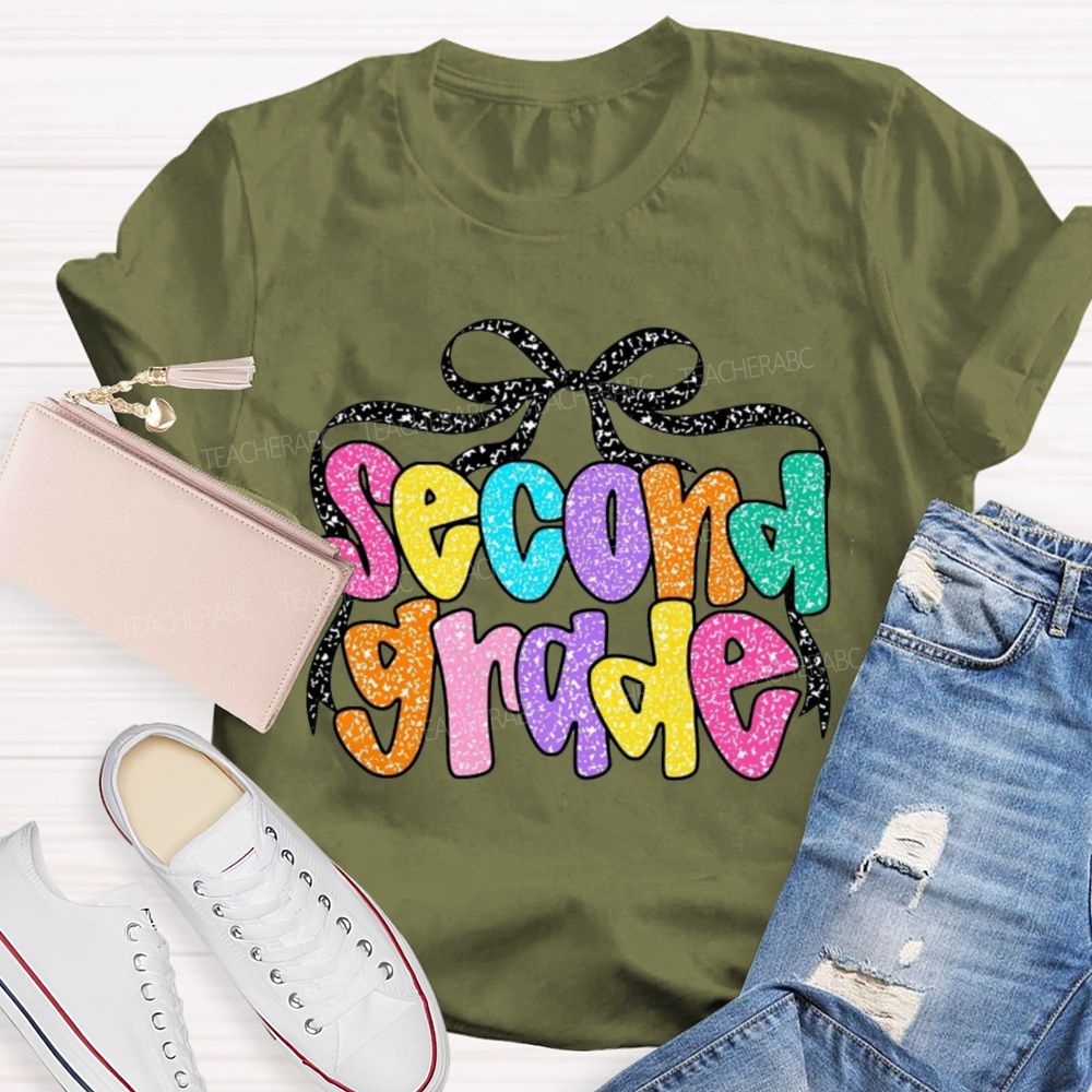 Personalized Grade Sparkly Colorful Letters Teacher T-Shirt