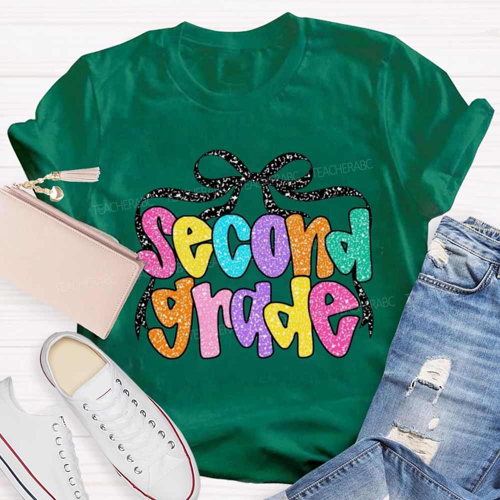 Personalized Grade Sparkly Colorful Letters Teacher T-Shirt