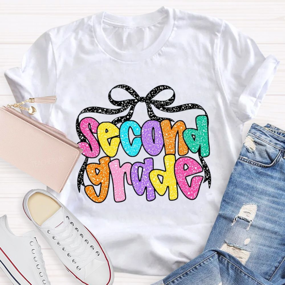 Personalized Grade Sparkly Colorful Letters Teacher T-Shirt