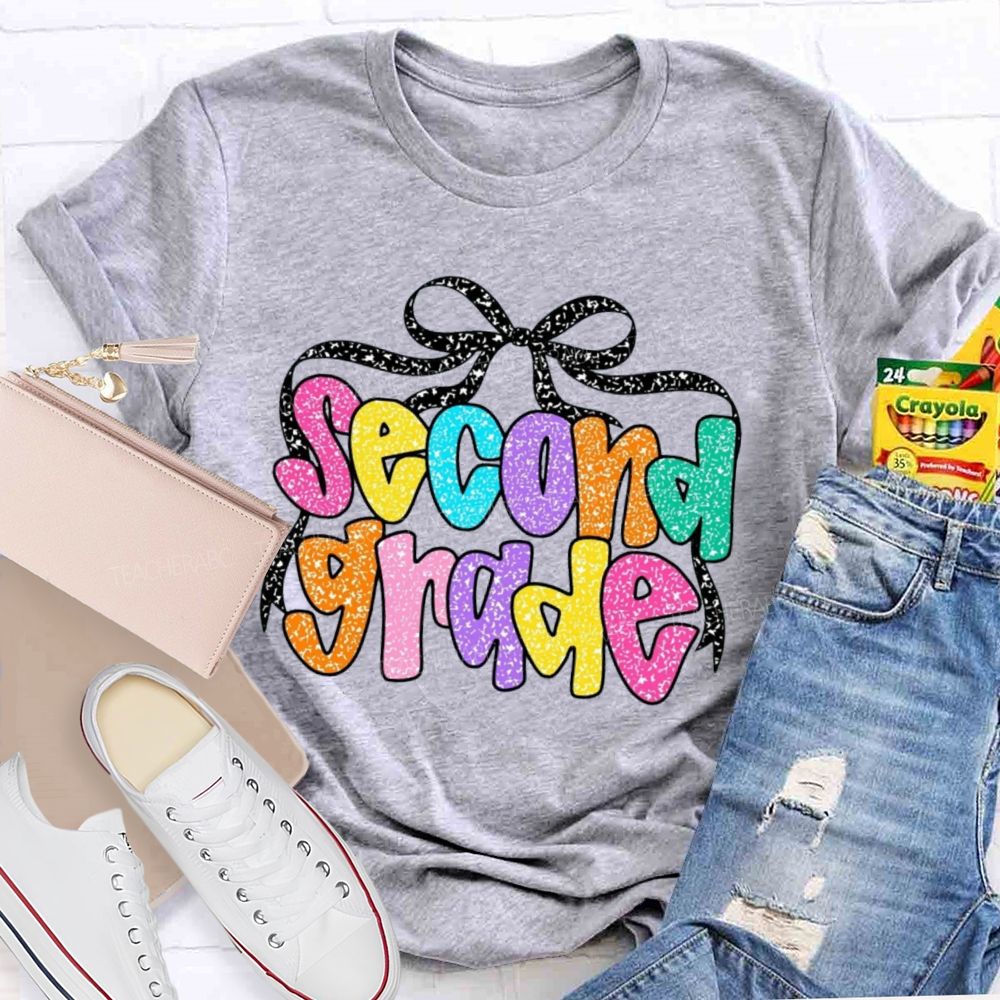 Personalized Grade Sparkly Colorful Letters Teacher T-Shirt
