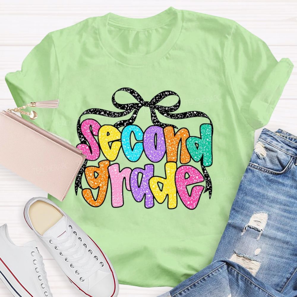 Personalized Grade Sparkly Colorful Letters Teacher T-Shirt