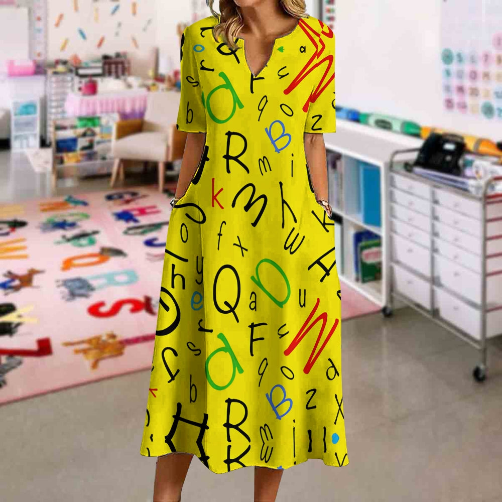 Yellow Irregular Letter Print Dress
