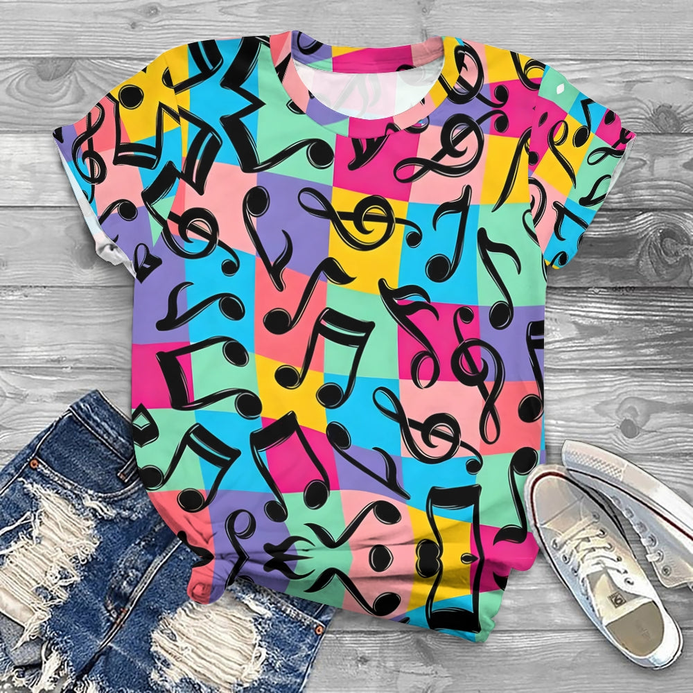 Colorful Music Notes Immerse Yourself In The World Of Music Printed T-shirt
