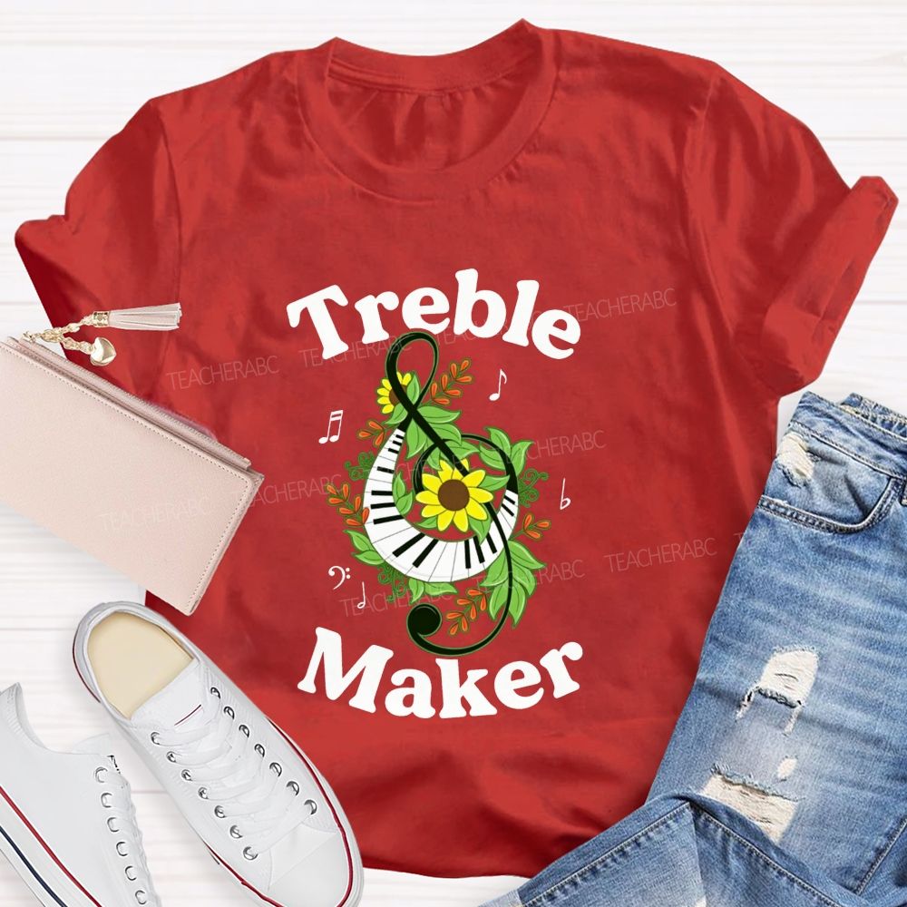 Treble Maker Sunflower Leaf Note Treble Clef Piano Graphic Music Teacher T-shirt