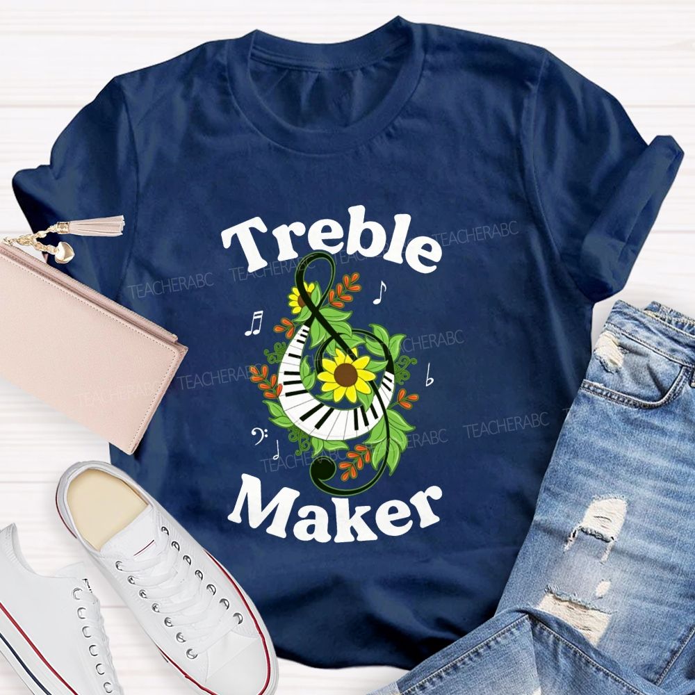 Treble Maker Sunflower Leaf Note Treble Clef Piano Graphic Music Teacher T-shirt