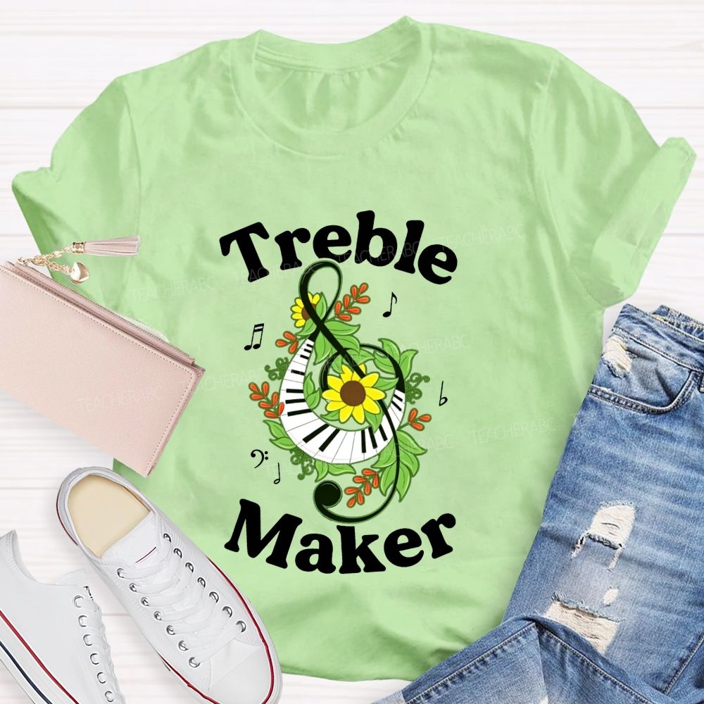 Treble Maker Sunflower Leaf Note Treble Clef Piano Graphic Music Teacher T-shirt