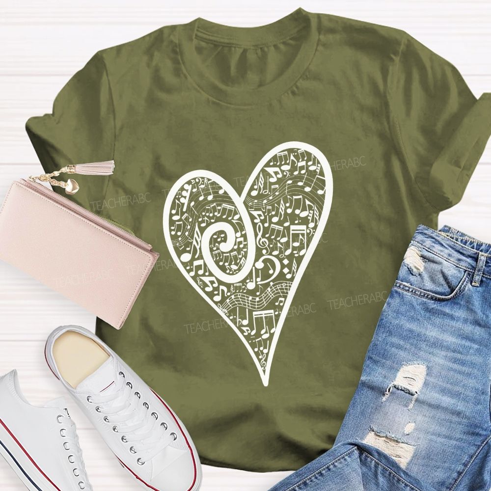 Treble Clef Full Music Notes Heart Shape Musician Teacher T-shirt