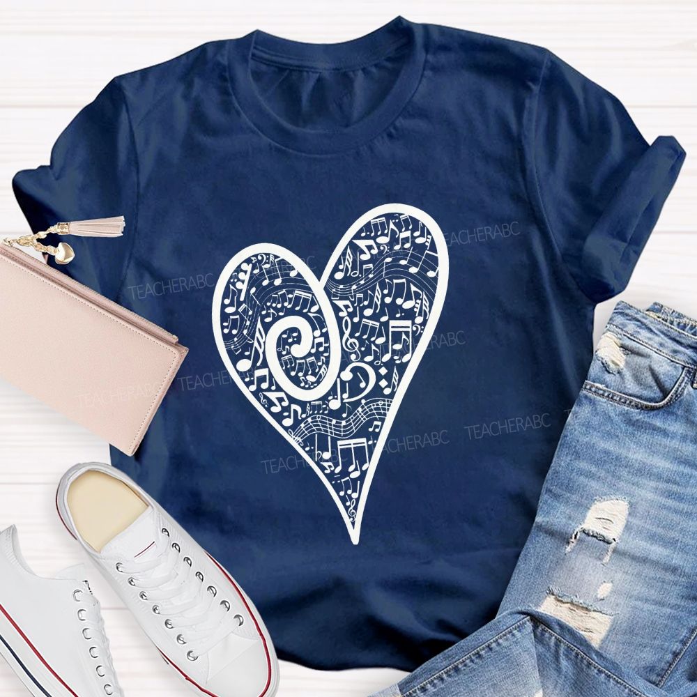 Treble Clef Full Music Notes Heart Shape Musician Teacher T-shirt