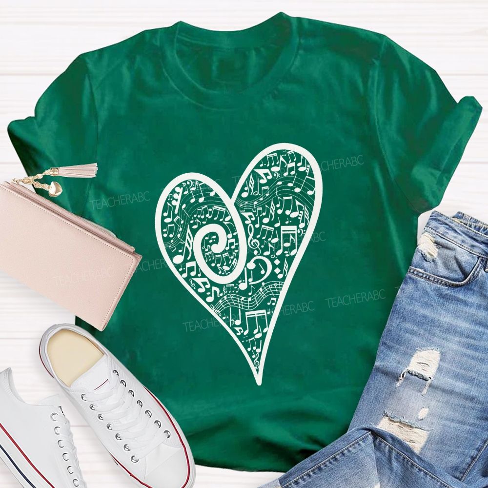 Treble Clef Full Music Notes Heart Shape Musician Teacher T-shirt