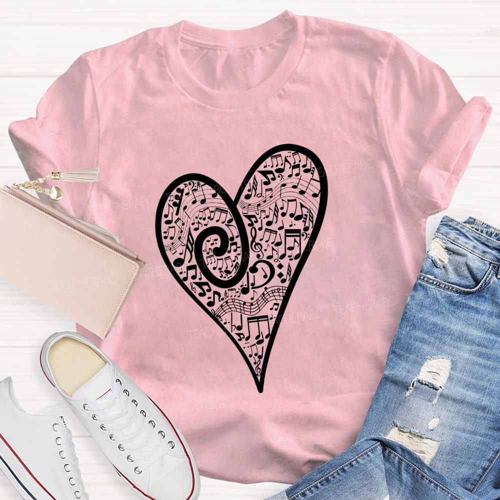 Treble Clef Full Music Notes Heart Shape Musician Teacher T-shirt