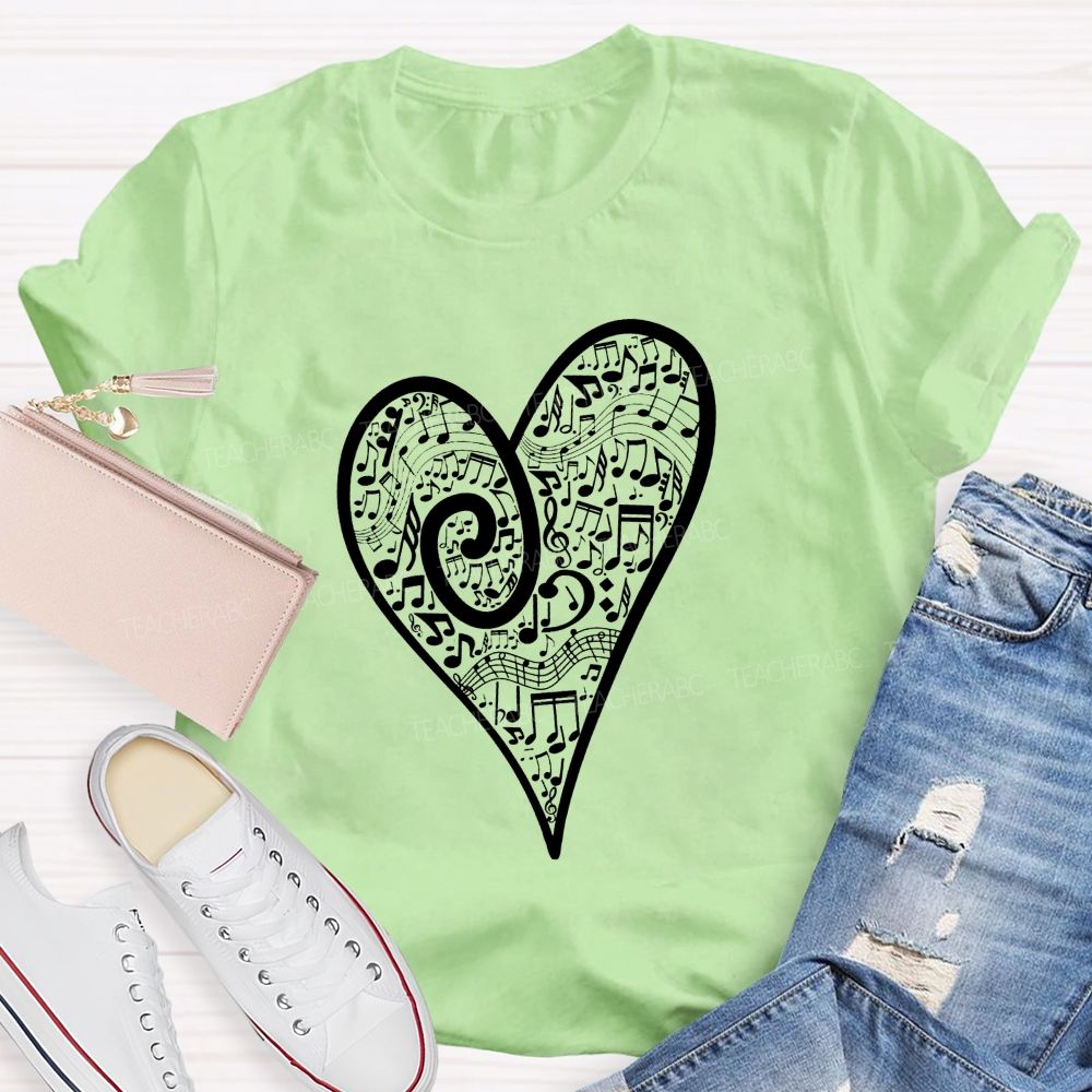 Treble Clef Full Music Notes Heart Shape Musician Teacher T-shirt