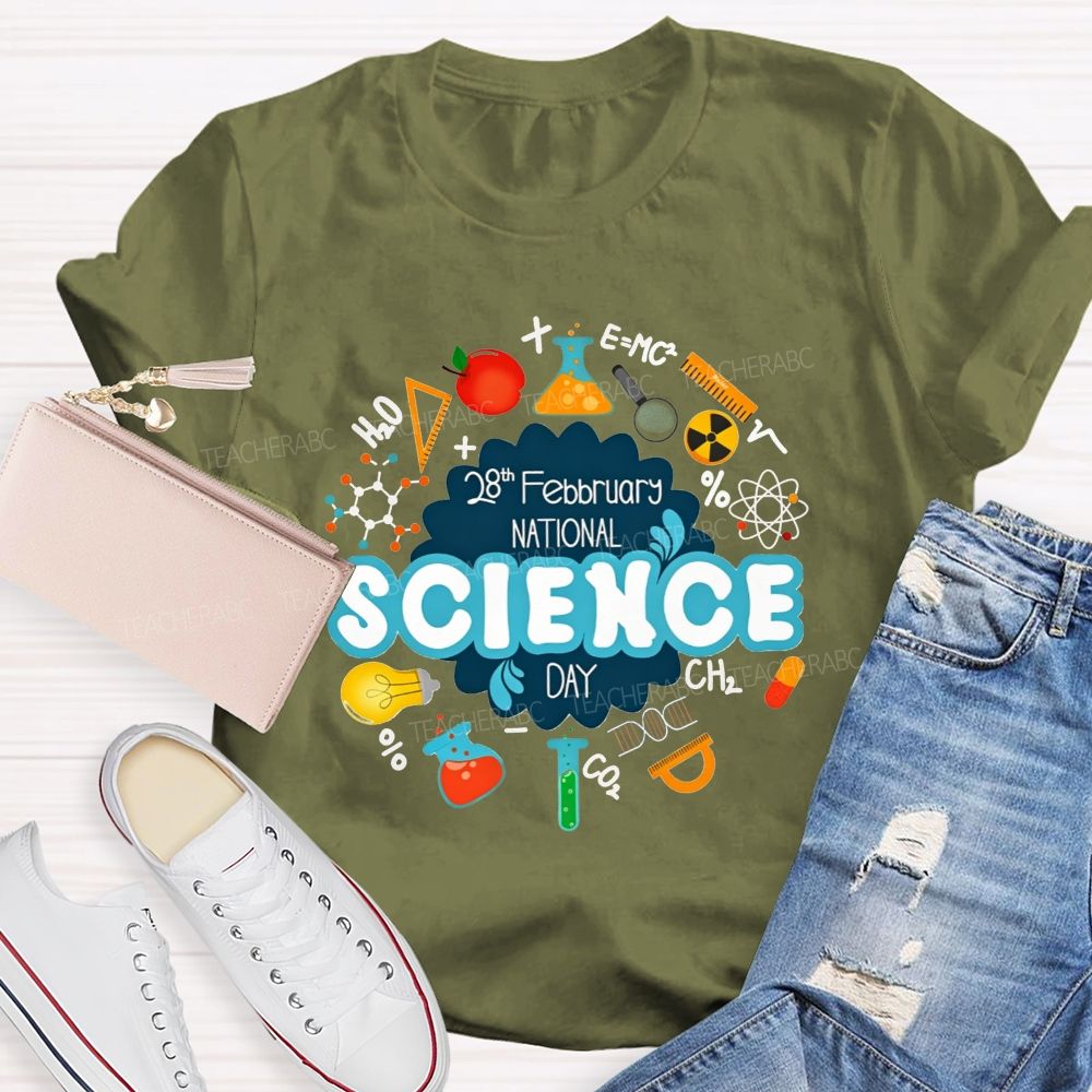 National Science Day Lab Equipment Science Symbols Teacher T-shirt