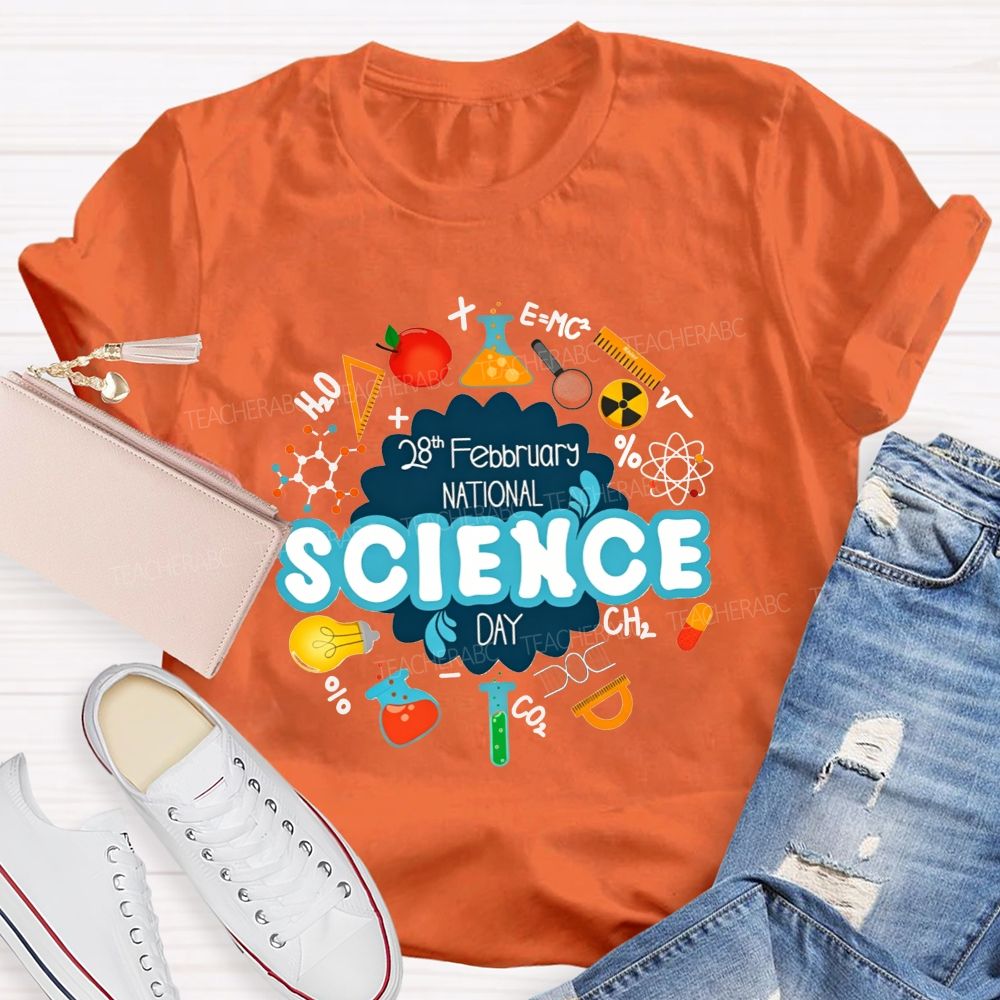 National Science Day Lab Equipment Science Symbols Teacher T-shirt