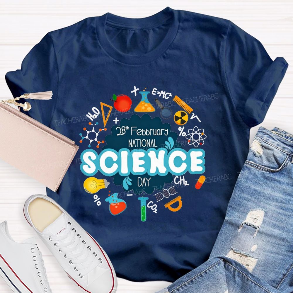 National Science Day Lab Equipment Science Symbols Teacher T-shirt