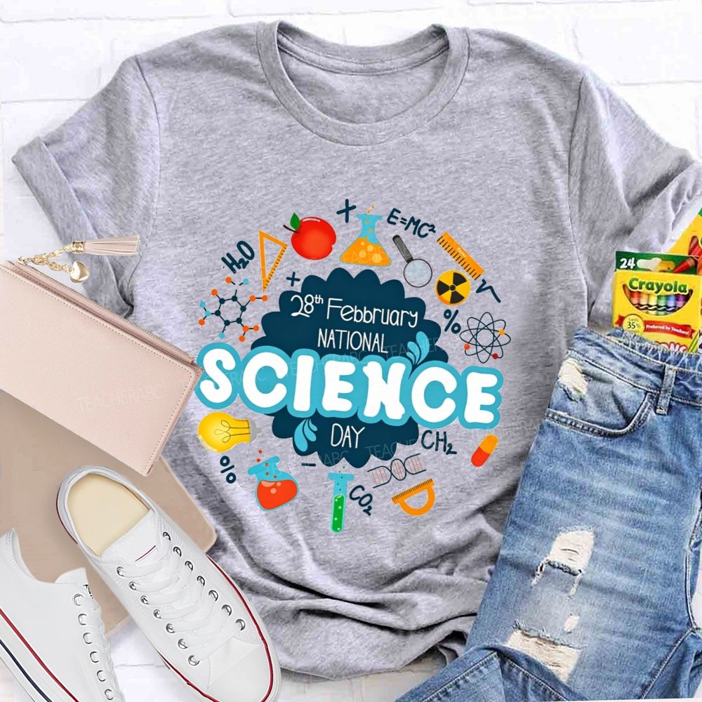 National Science Day Lab Equipment Science Symbols Teacher T-shirt