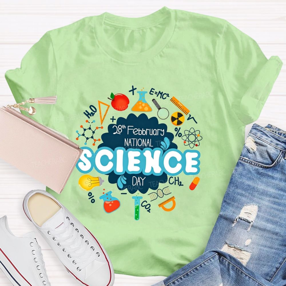 National Science Day Lab Equipment Science Symbols Teacher T-shirt