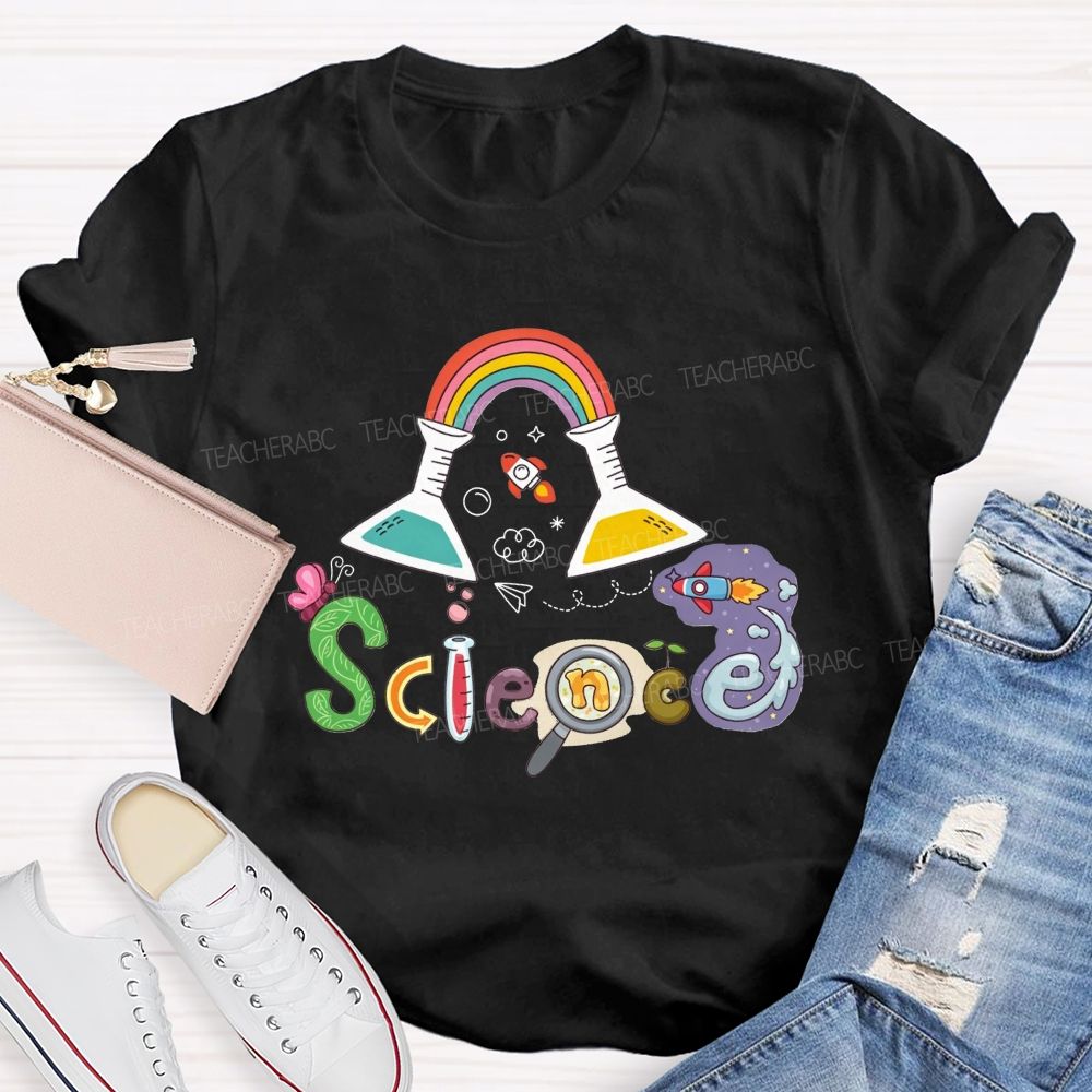 Rainbow Flask Rocket Science Love Teacher T-shirt