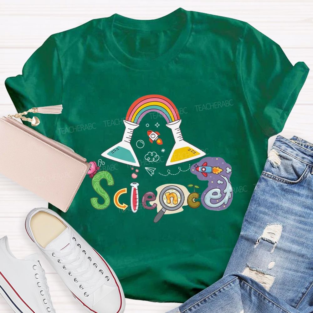 Rainbow Flask Rocket Science Love Teacher T-shirt