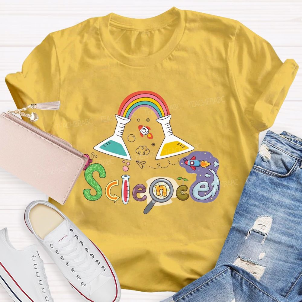Rainbow Flask Rocket Science Love Teacher T-shirt