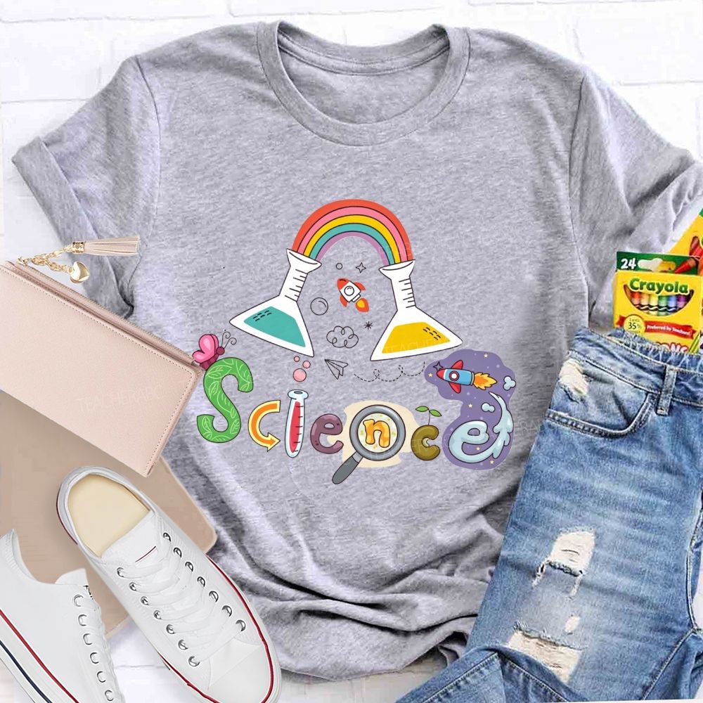 Rainbow Flask Rocket Science Love Teacher T-shirt