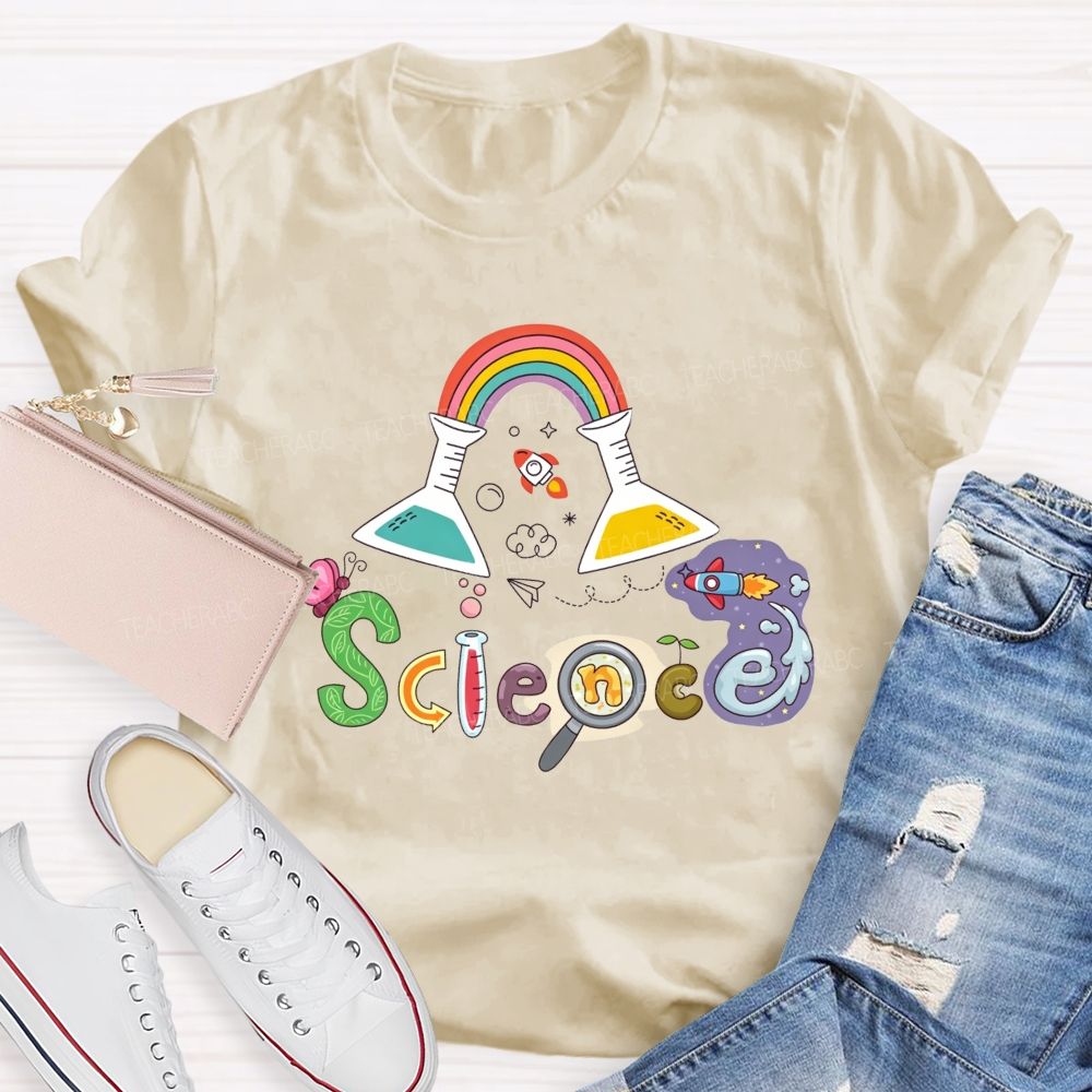 Rainbow Flask Rocket Science Love Teacher T-shirt