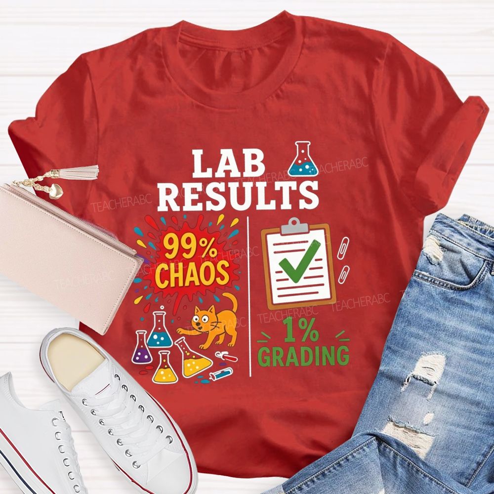 Cute Orange Cat Messy Lab Flask Science Teacher T-shirt