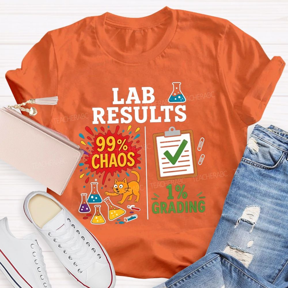 Cute Orange Cat Messy Lab Flask Science Teacher T-shirt