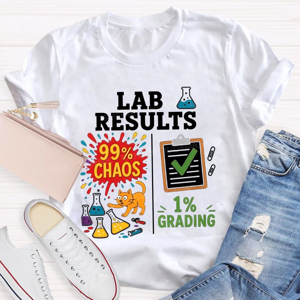 Cute Orange Cat Messy Lab Flask Science Teacher T-shirt