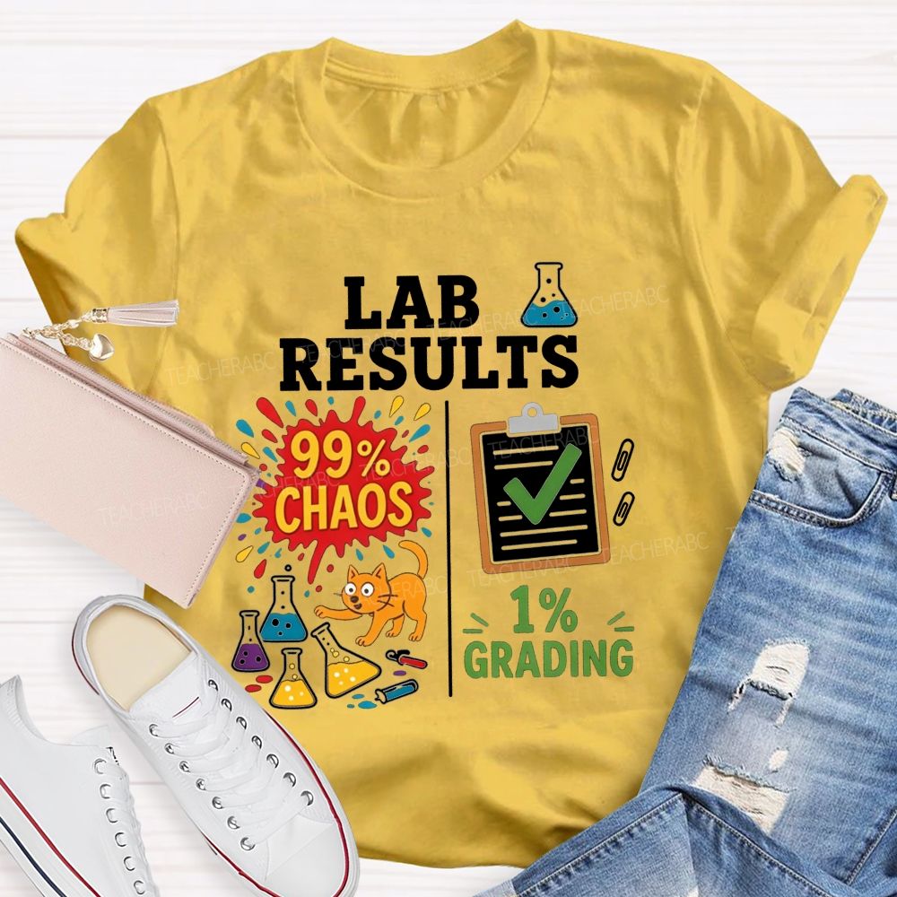 Cute Orange Cat Messy Lab Flask Science Teacher T-shirt