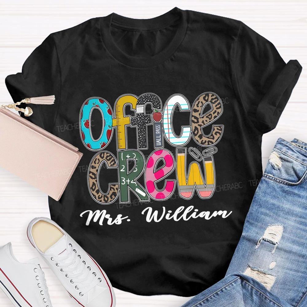 Personalized Name Office Crew Leopard Printed Teacher T-Shirt