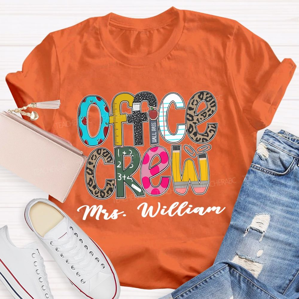Personalized Name Office Crew Leopard Printed Teacher T-Shirt