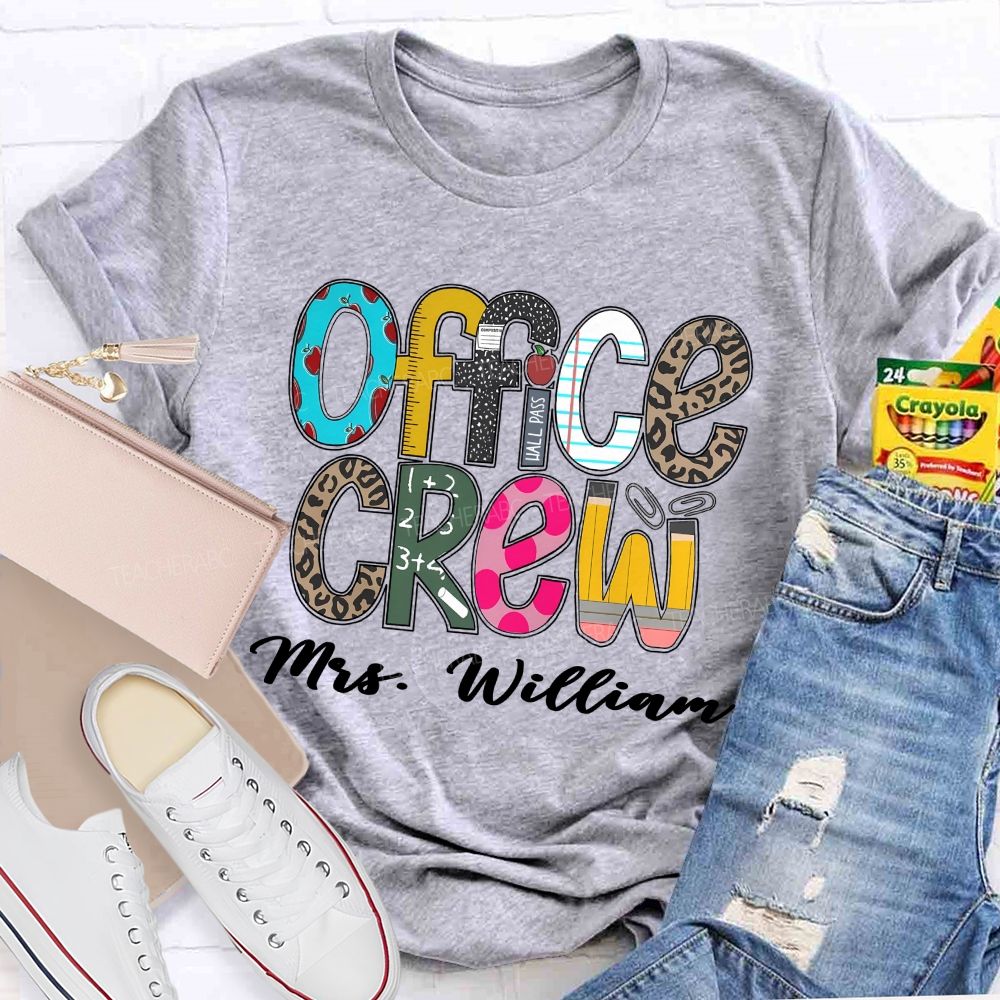 Personalized Name Office Crew Leopard Printed Teacher T-Shirt