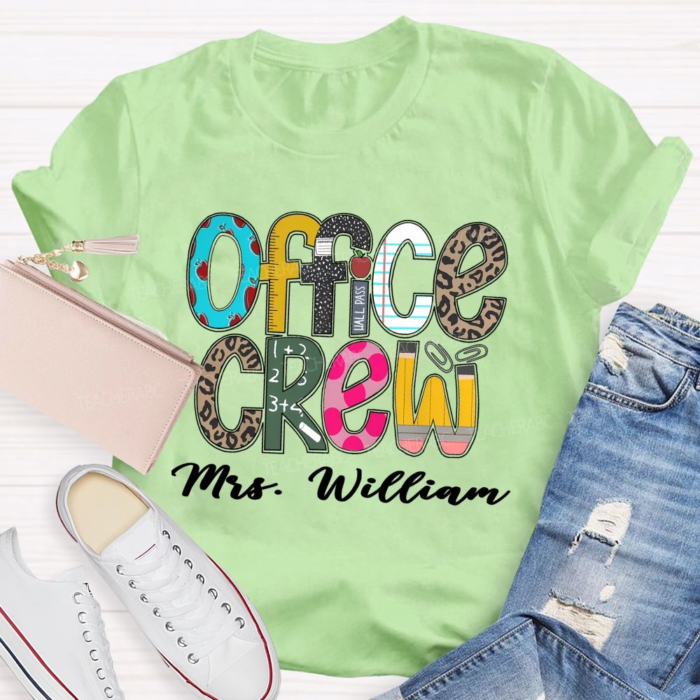 Personalized Name Office Crew Leopard Printed Teacher T-Shirt