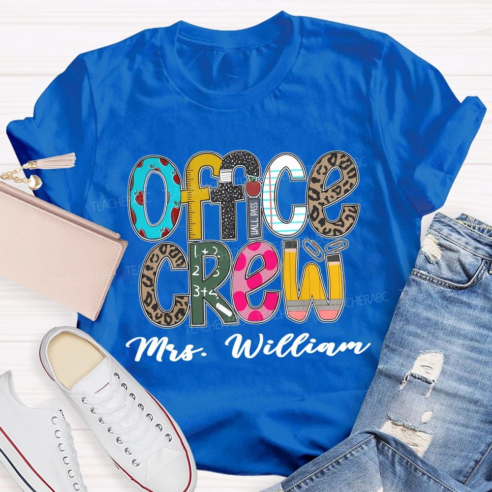 Personalized Name Office Crew Leopard Printed Teacher T-Shirt