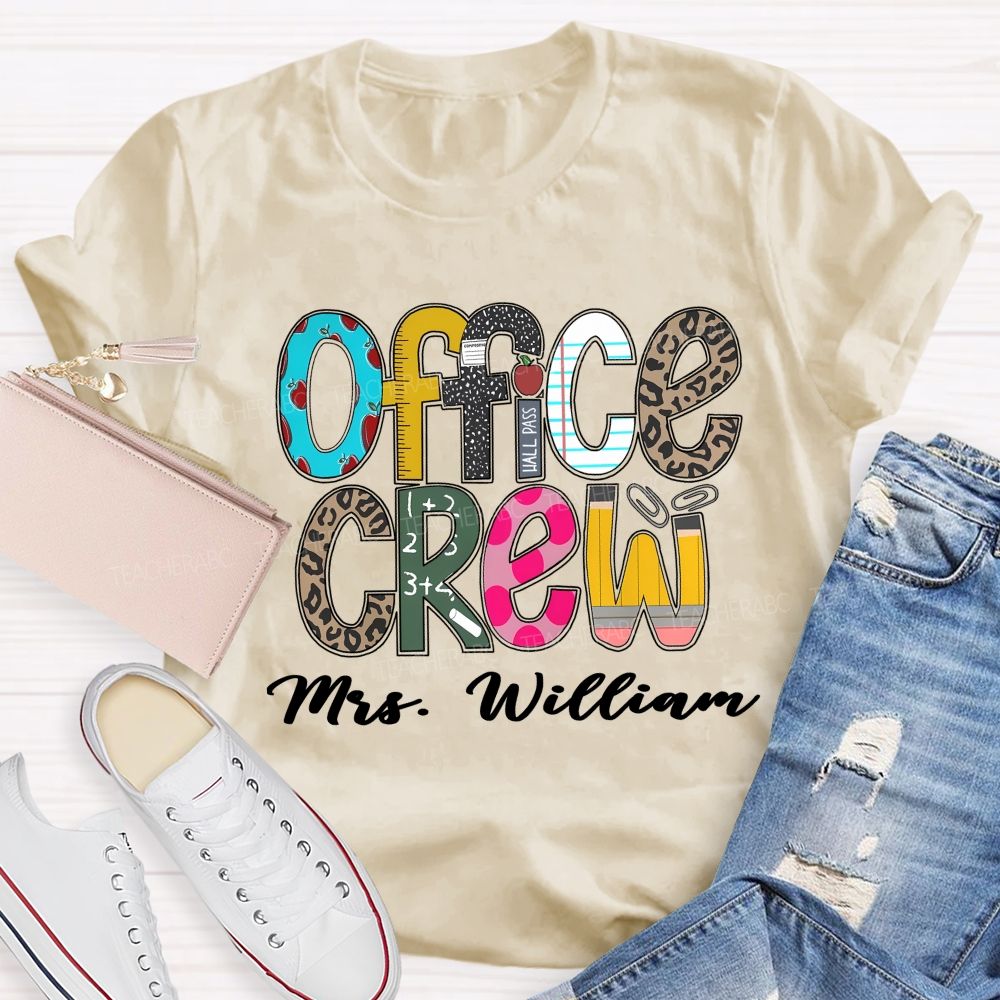 Personalized Name Office Crew Leopard Printed Teacher T-Shirt
