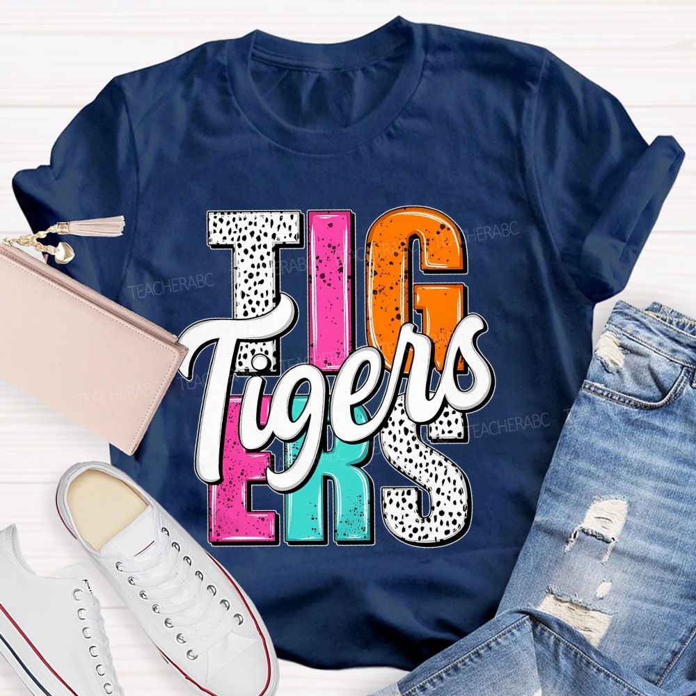 Personalized Mascot Colorful And Dots Letters Teacher T-Shirt