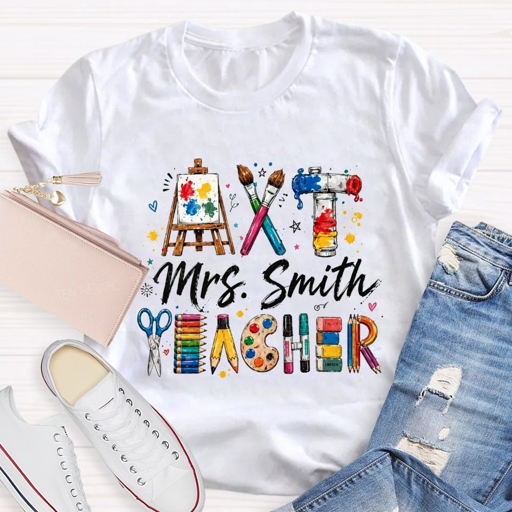 Personalized Name Art Teacher Watercolor Painting Supplies T-shirt