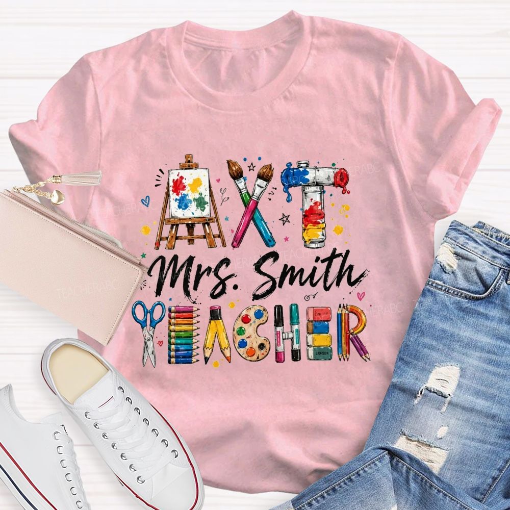 Personalized Name Art Teacher Watercolor Painting Supplies T-shirt