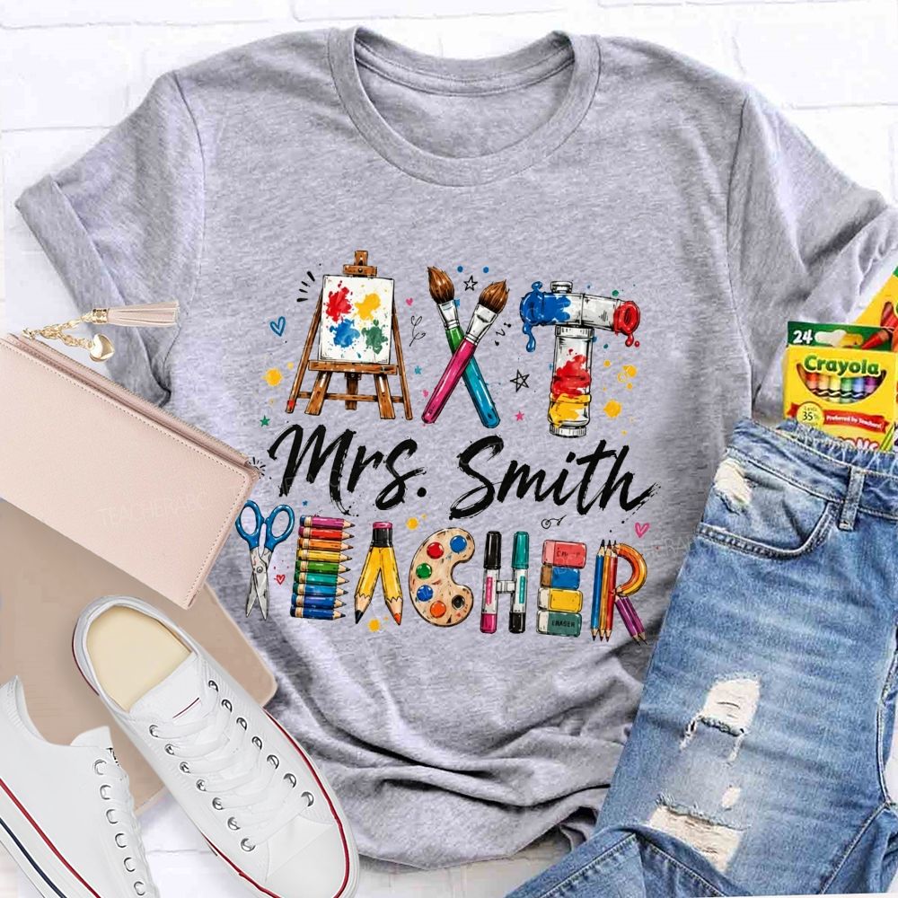 Personalized Name Art Teacher Watercolor Painting Supplies T-shirt