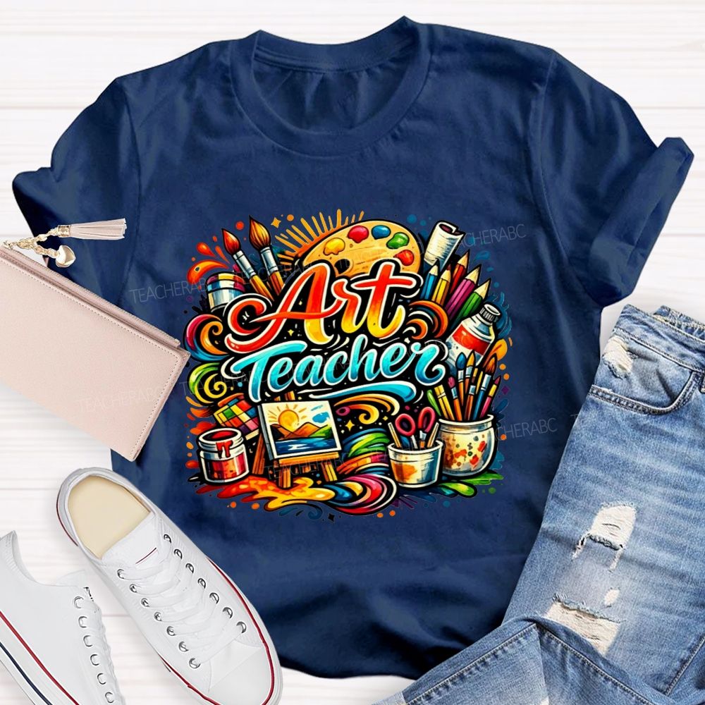 Rainbow Swirl Art Tools Artist Teacher T-shirt