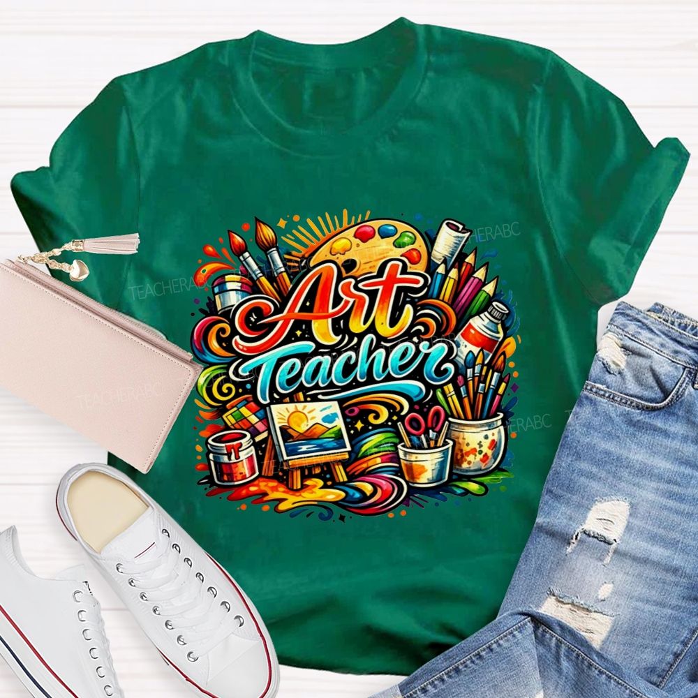 Rainbow Swirl Art Tools Artist Teacher T-shirt